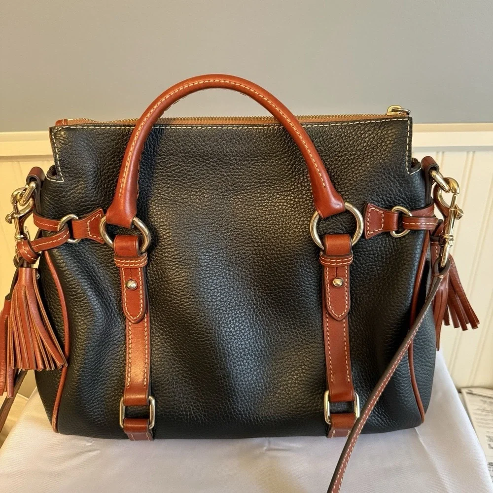 Dooney & Bourke Florentine Black Pebbled Leather Top Handle Satchel Bag Purse